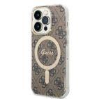 Etui do iPhone 14 Pro Magsafe i ładowarka Guess Charger 4G Gold Brown - zdjęcie