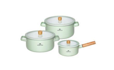 Komplet garnków 6 elementów - Natur Enamel / pastelowo zielony - zdjęcie główne