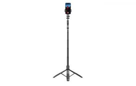 Crong SelfieGo Ultra – Aluminiowy selfie stick Bluetooth tripod (czarny) - zdjęcie główne