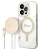 Etui do iPhone 14 Pro Max Guess 4G Gold White Magsafe + Charger - białe