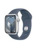 Apple Watch S9 41mm aluminium w kolorze srebrnym z paskiem sportowym w kolorze sztormowego błękitu - S/M
